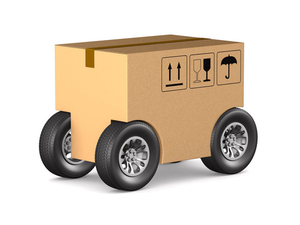 cargo box with wheel on white background. Isolated 3D illustrati - 写真・画像