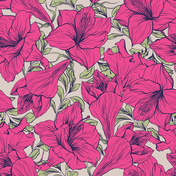 アマリリスの花シームレスな花のパターン - ベクター画像