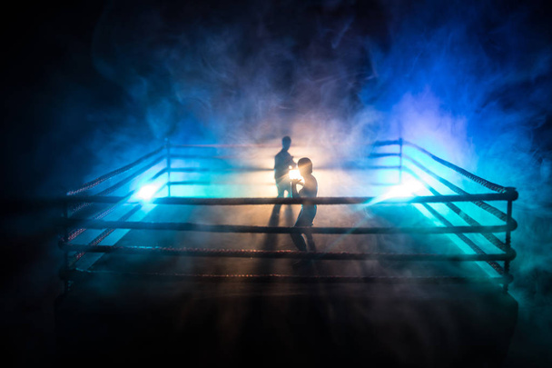 Bulanık arka plan. mma mücadele sekizgen sahne. halka ekstrem Spor karışık dövüş sanatları yarışması turnuva - Fotoğraf, Görsel