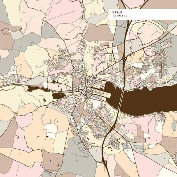 Vejle Dinamarca arte mapa imprimir plantilla
 - Vector, imagen