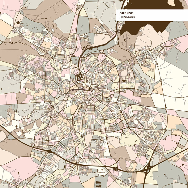 Odense dania mapa sztuki szablon wydruku - Wektor, obraz