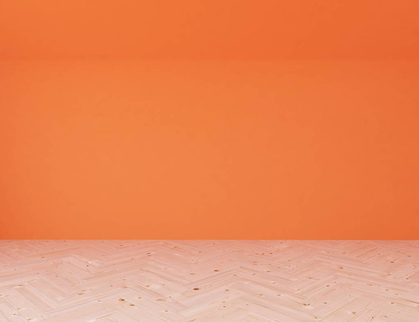 Idea pustego wnętrza pokoju skandynawskiego z drewnianą podłogą. Wnętrze domu Nordic. ilustracja 3D - Zdjęcie, obraz