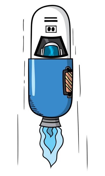Cartoon style illustration of a spaceship in the shape of a medical capsule - a space capsule. - Vector, Image