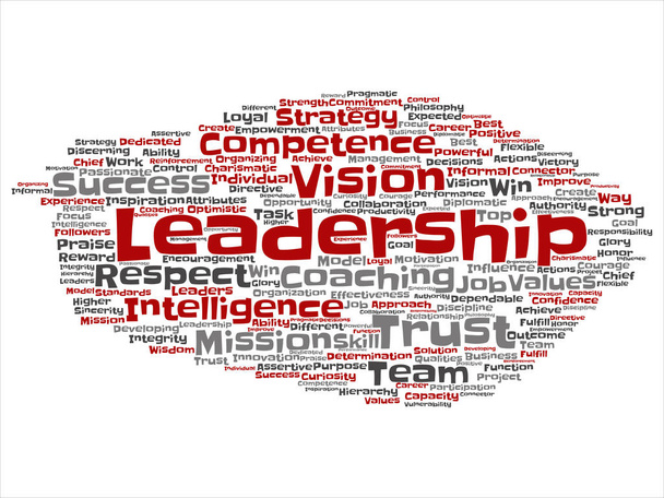 Vector concept of conceptueel leiderschap bedrijfsstrategie, geïsoleerd beheer waarde word cloud achtergrond. Collage van succes, prestatie, verantwoordelijkheid, autoriteit, intelligentie of bevoegdheid tekst - Vector, afbeelding