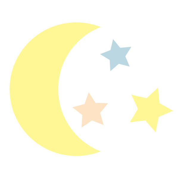 Moon and stars flat illustration on white - Vector, Image