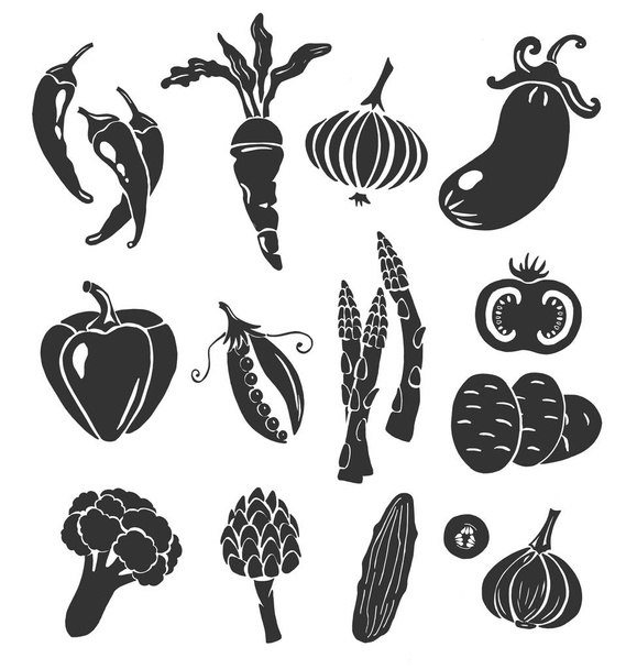 Sarja mustia vihanneksia stensiilit
 - Vektori, kuva