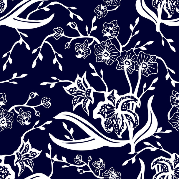 Oriental pattern with orchids and lilies. - Vector, Image