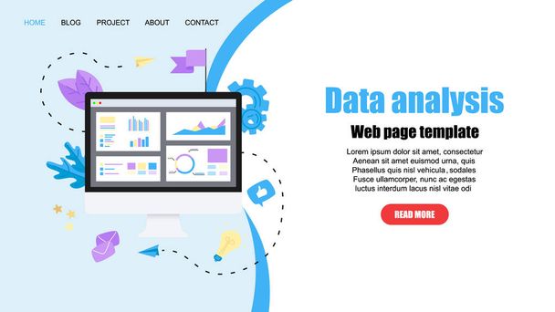Web sayfası şablonu. Veri analizi tasarım konsepti. Grafik, diyagram, istatistik - Vektör, Görsel
