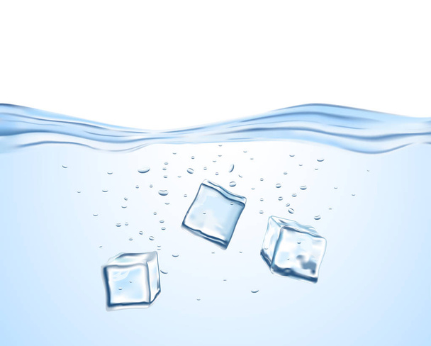 Three ice cubes in the fresh water - Vector, Image