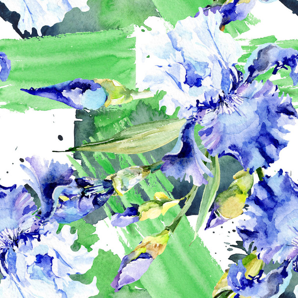 íris violeta flores botânicas florais. Conjunto de ilustração de fundo aquarela. Padrão de fundo sem costura
. - Foto, Imagem