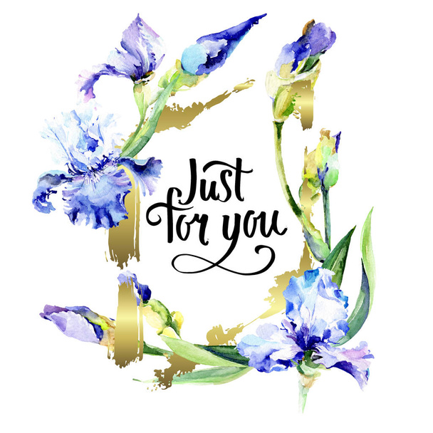 Iris violeta flores botánicas florales. Conjunto de ilustración de fondo acuarela. Marco borde ornamento cuadrado
. - Foto, Imagen