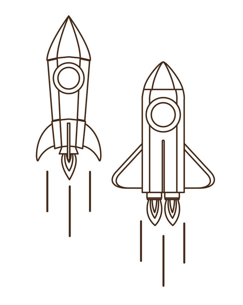 白い背景で離陸するロケット - ベクター画像