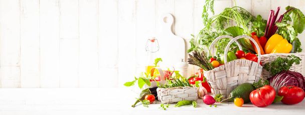 Still life with various types of fresh vegetables - Фото, зображення