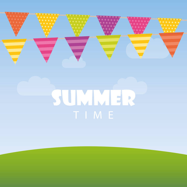 summer time background with party flags in the sky - Vector, Image