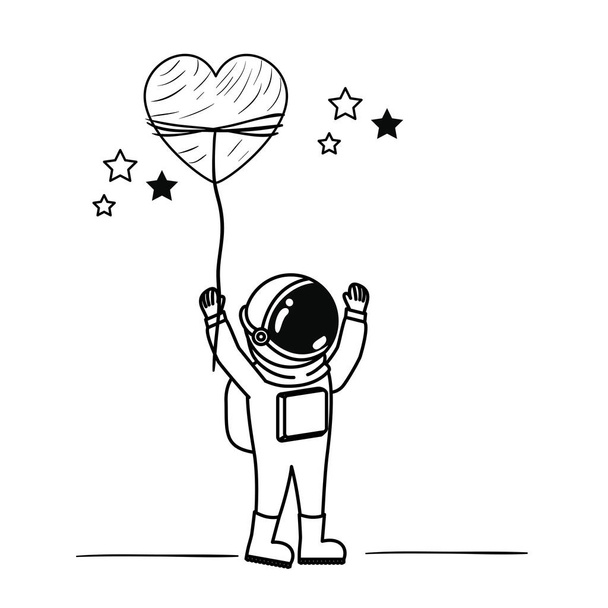 астронавт с скафандром и сердцем на белом фоне
 - Вектор,изображение