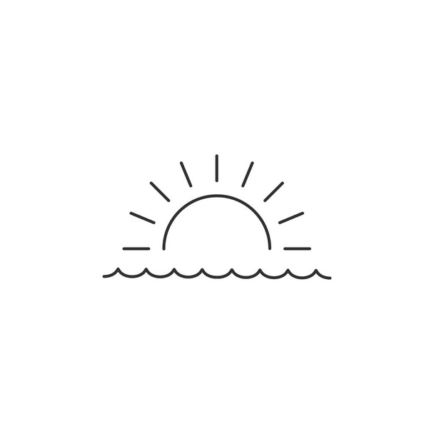 Wschód lub zachód słońca nad morzem liniowa minimalna pojedyncza ikona płaska. Ikona wektora linii morskich i fal. Ilustracja wektorowa na białym tle - Wektor, obraz