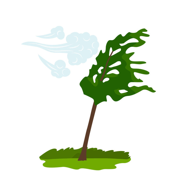緑の木を曲げる風のアイコン。天候、竜巻や自然の他の要素の概念。フラットベクトルイラストレーション - ベクター画像