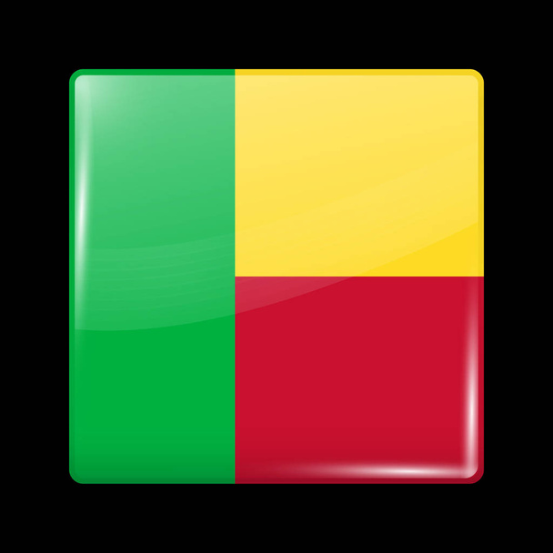 Flag of Benin. Glossy Icon Square Shape. Vector - Vector, Image