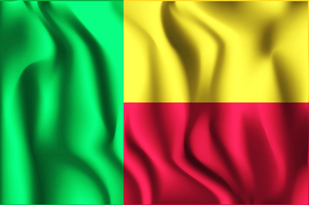 Flag of Benin. Rectangular Icon. Waving Effect. Vector - Vector, Image