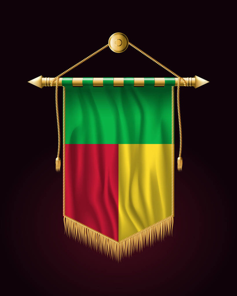 Bandera de Benín. Banner vertical festivo. Colgantes de pared con oro
  - Vector, Imagen