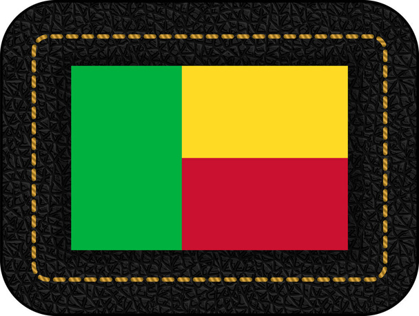 Benin zászlaja Vektor ikon fekete bőr háttér. 2:3 arány - Vektor, kép