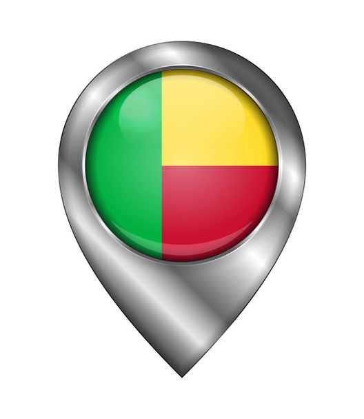 Vlag van Benin. Vector teken en pictogram. Shape voor locatie symbool. Silv - Vector, afbeelding