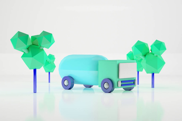 3D-truck met bomen kleur groen en blauw. Abstrac-objecten. - Foto, afbeelding