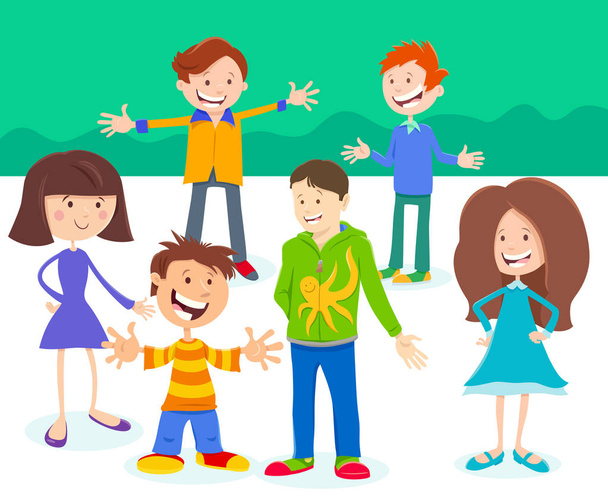 cartoon kids and teenagers characters group - Vector, Image