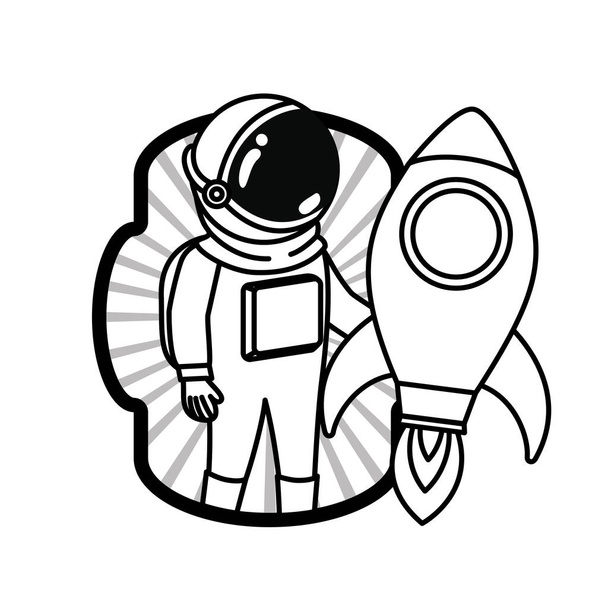 frame with astronaut and rocket in white background - Vector, Image