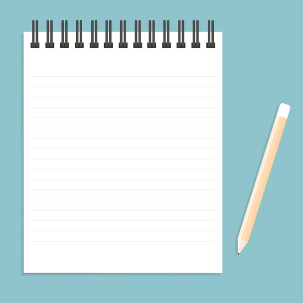 White notebook with lines can shred and pencil. vector illustrat - Vector, Image