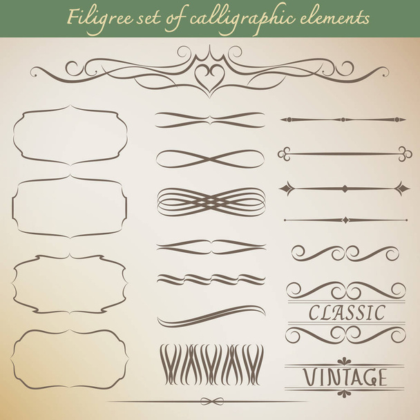 Filigree set of calligraphic elements for vintage design. Vector - Vector, Image