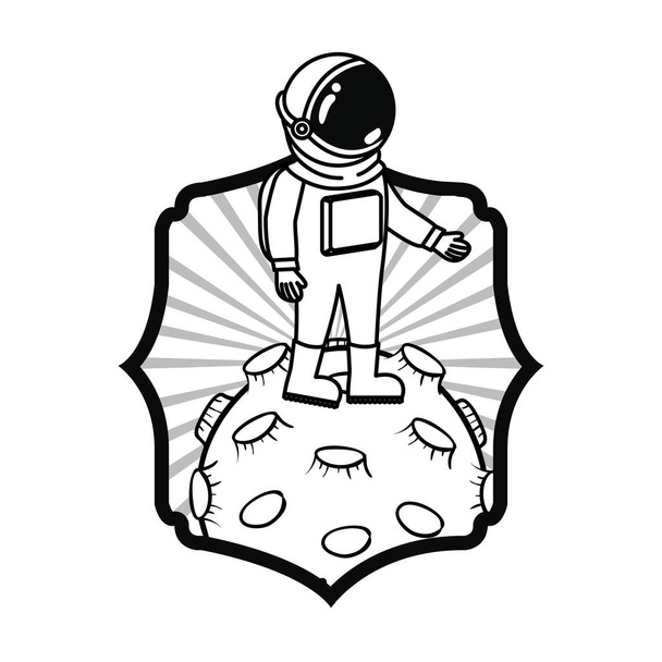 рамка с астронавтом и планетой на белом фоне
 - Вектор,изображение