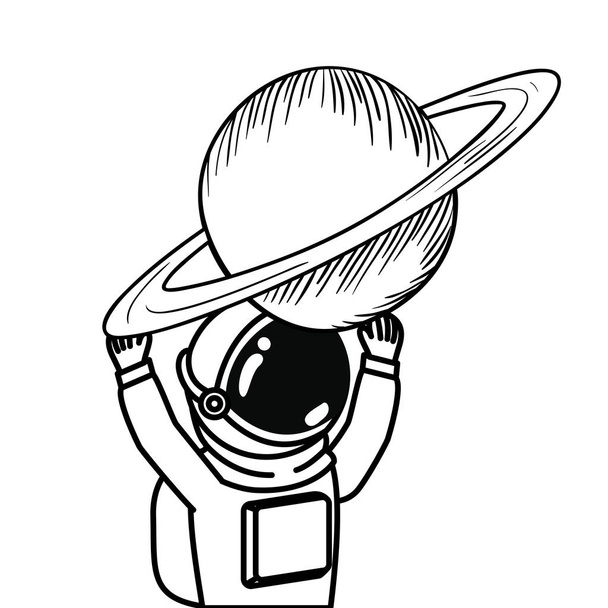 астронавт с скафандром и планетой на белом фоне
 - Вектор,изображение
