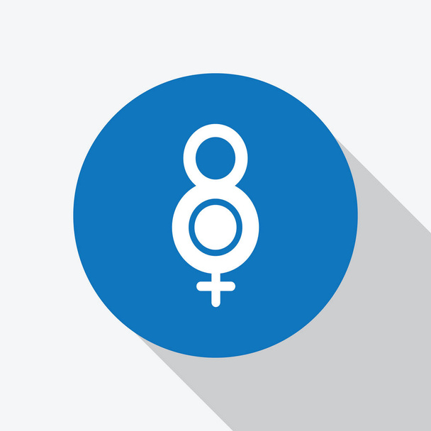 Biały 8 marca ikona płci w niebieskim kole. - Wektor, obraz