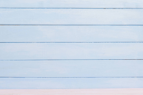 Blue pastel wooden wall background. Flat lay - Photo, Image
