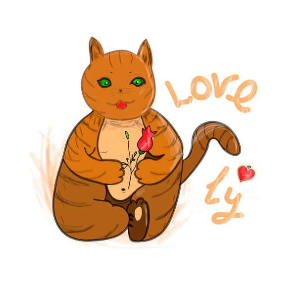 Krásná kočka stylizovala barvu pomocí nápisu láska. - Vektor, obrázek