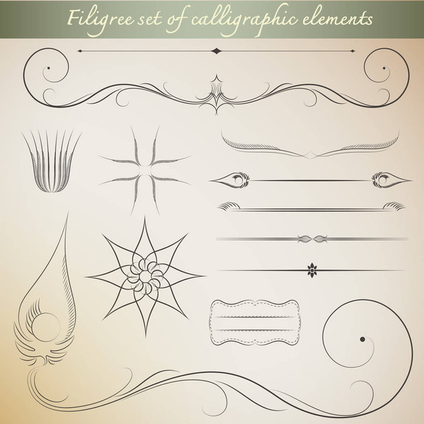 Filigranowe zestaw elementów kaligraficznych do projektowania Vintage. Wektor - Wektor, obraz