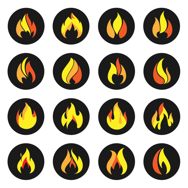 Fire Color iconen op zwarte cirkel. - Vector, afbeelding