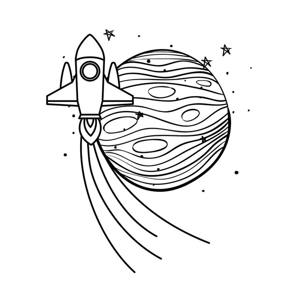 rakieta latająca z planetą Układu Słonecznego - Wektor, obraz