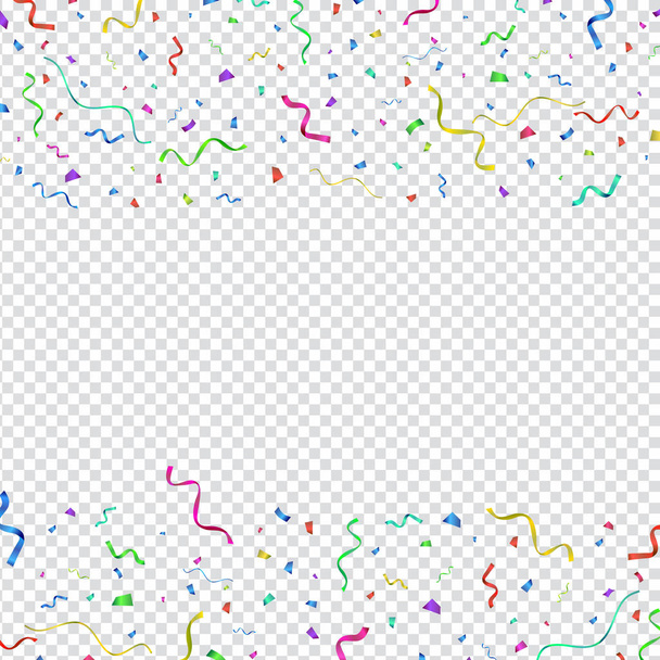 Colorful vector serpentine and confetti on transparent background. Transparency grid imitation - Vector, Image