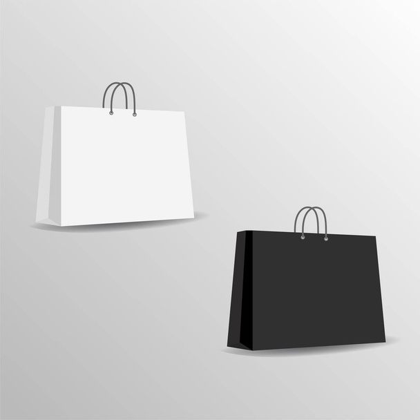 Δύο κενές χαρτί λευκό και μαύρο τσάντα αγορών - Διάνυσμα, εικόνα