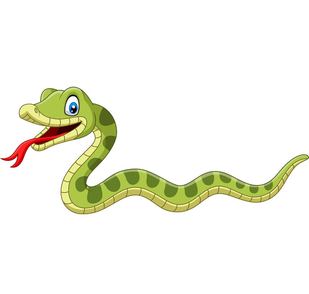 Ilustração vetorial de desenhos animados de cobra verde bonito no fundo branco - Vetor, Imagem