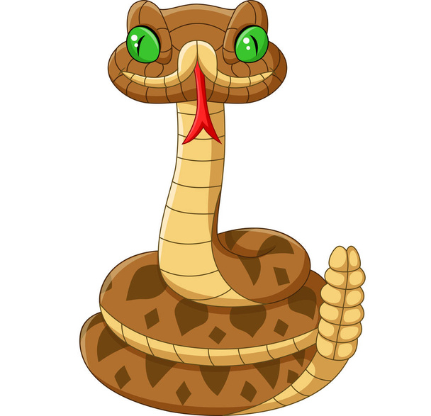 Векторная иллюстрация карикатурной коричневой змеи на белом фоне
 - Вектор,изображение