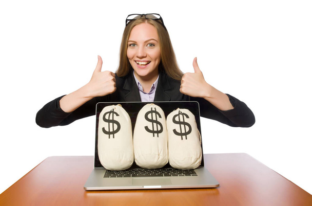 Жінка-працівник з грошима на столі
  - Фото, зображення