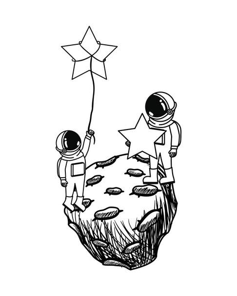 astronauta z skafander i planety w białym tle - Wektor, obraz