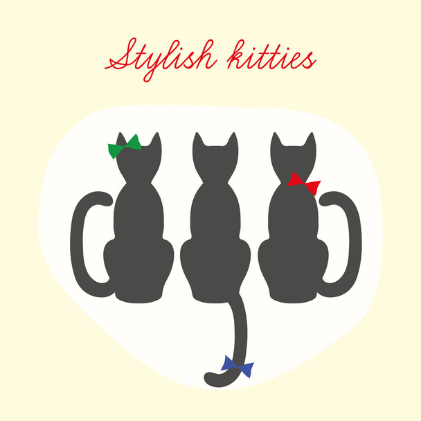 4匹の黒猫美しいシルエットと湾曲した尾 - ベクター画像