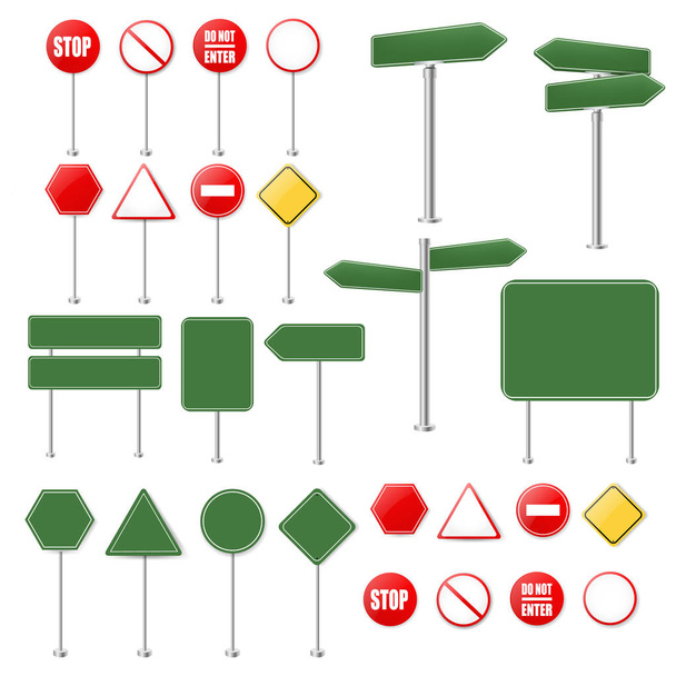 Big Set Stop Signs And Traffic Sign Collection White Background With Gradient Mesh, Vector Illustration - Vector, Image