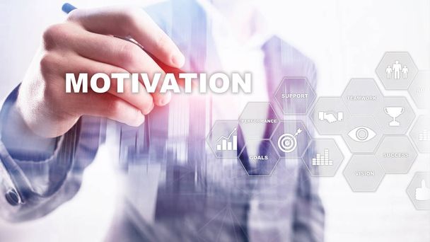 Motivation concept with business elements. Business team. Financial concept on blurred background. Mixed media. - Foto, Bild
