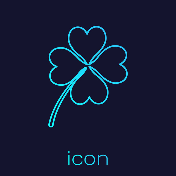 Turquoise Four leaf clover line icon isolated on blue background. Happy Saint Patrick day. Vector Illustration - Vector, Image