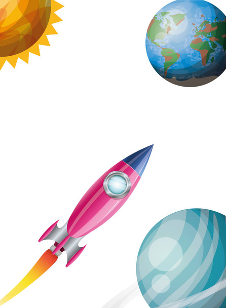 rocket flying with planets of the solar system background - Vector, Image